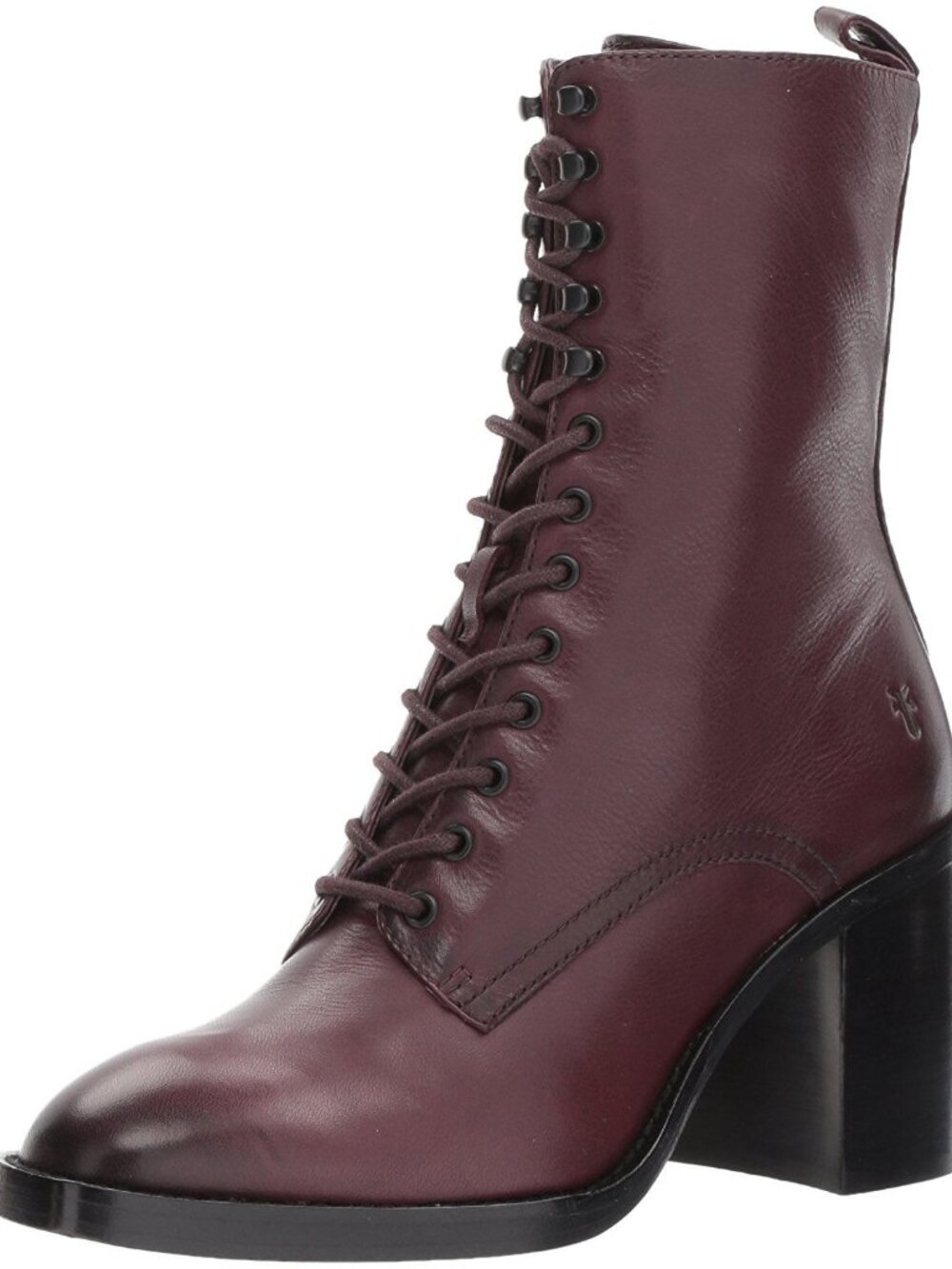 $399 Frye Pia Red Burgundy Leather Combat Lace Up Moto Goth Block Heel AnkleBoot